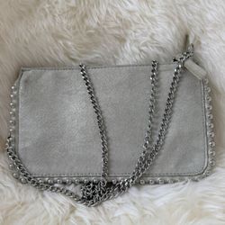 Zara Silver Suede Crossbody Bag with Chain Strap