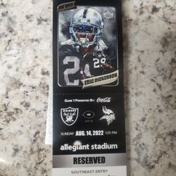 Raiders Vs Minnesota 8/14 Sec 118 Row 9 Seats 8 & 9.  200$ Gets you the pair 
