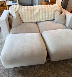 Beige Couch & 2 Ottomans