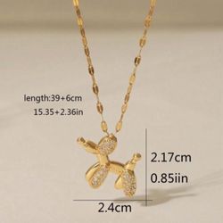 Stainless Steel Zirconia Plated Micro-Inlaid Dog Balloon Pendant Necklace Women's