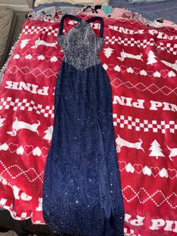 Sean Collection Prom Dress Navy Sequin Halter Maxi Gown Formal w/ Slit Size [X]