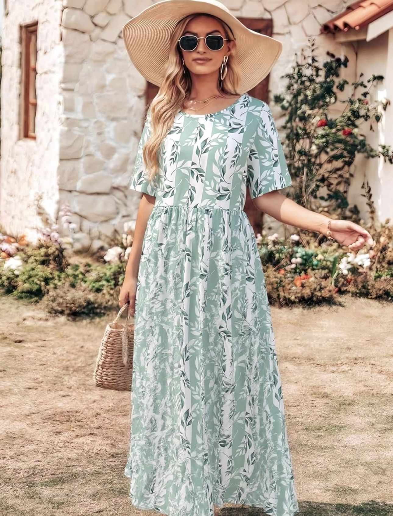 Floral Print Maxi Dress for Women Casual Short Sleeve Summer Dress Loose Fit Floral Dress  Size L  Brand new 