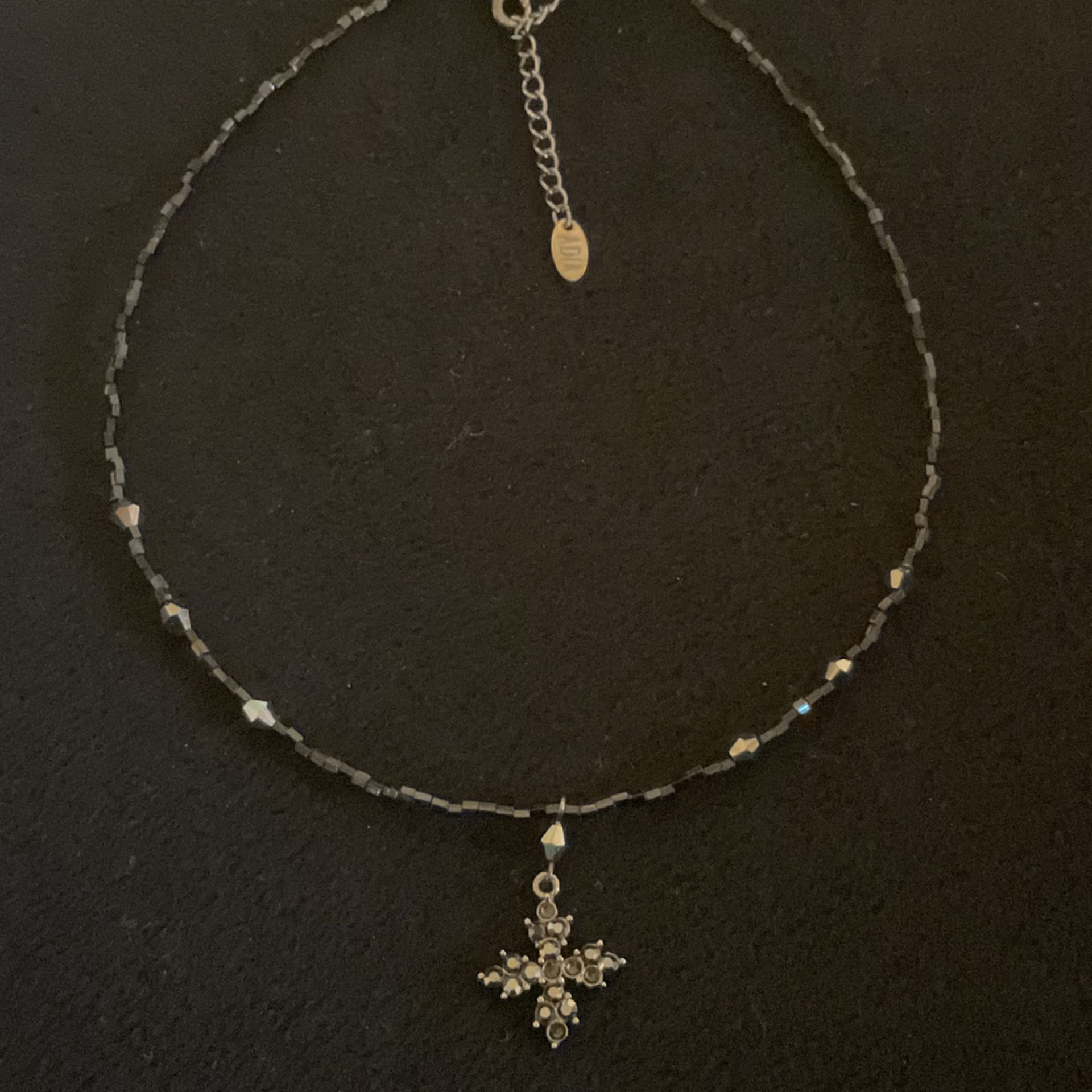14”-16” Crystal Choker Necklace With Cross Pendant,By ADIA