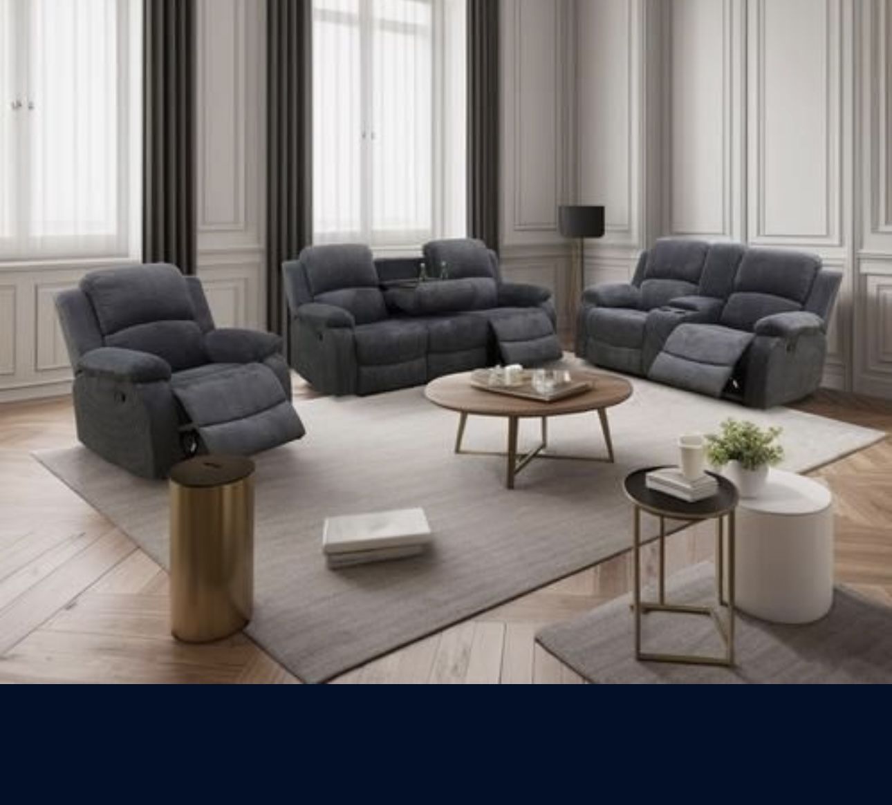 Dark Gray Microfiber Fully Reclining Three Piece Couch Set