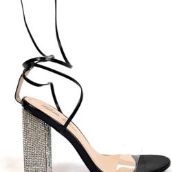 Brand: Bella Luna Bella Luna Women's Gladiator Ankle Strap Clear Rhinestone Lace up Chunky High Heel Strappy Sandals