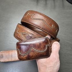 Vintage Hecho en Mexico Creative Leather Belt with Leather Buckle Size 36 (128)