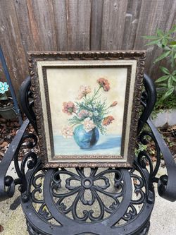 Vintage Framed Flower In Vase Picture. 17 1/2 X 14 1:2