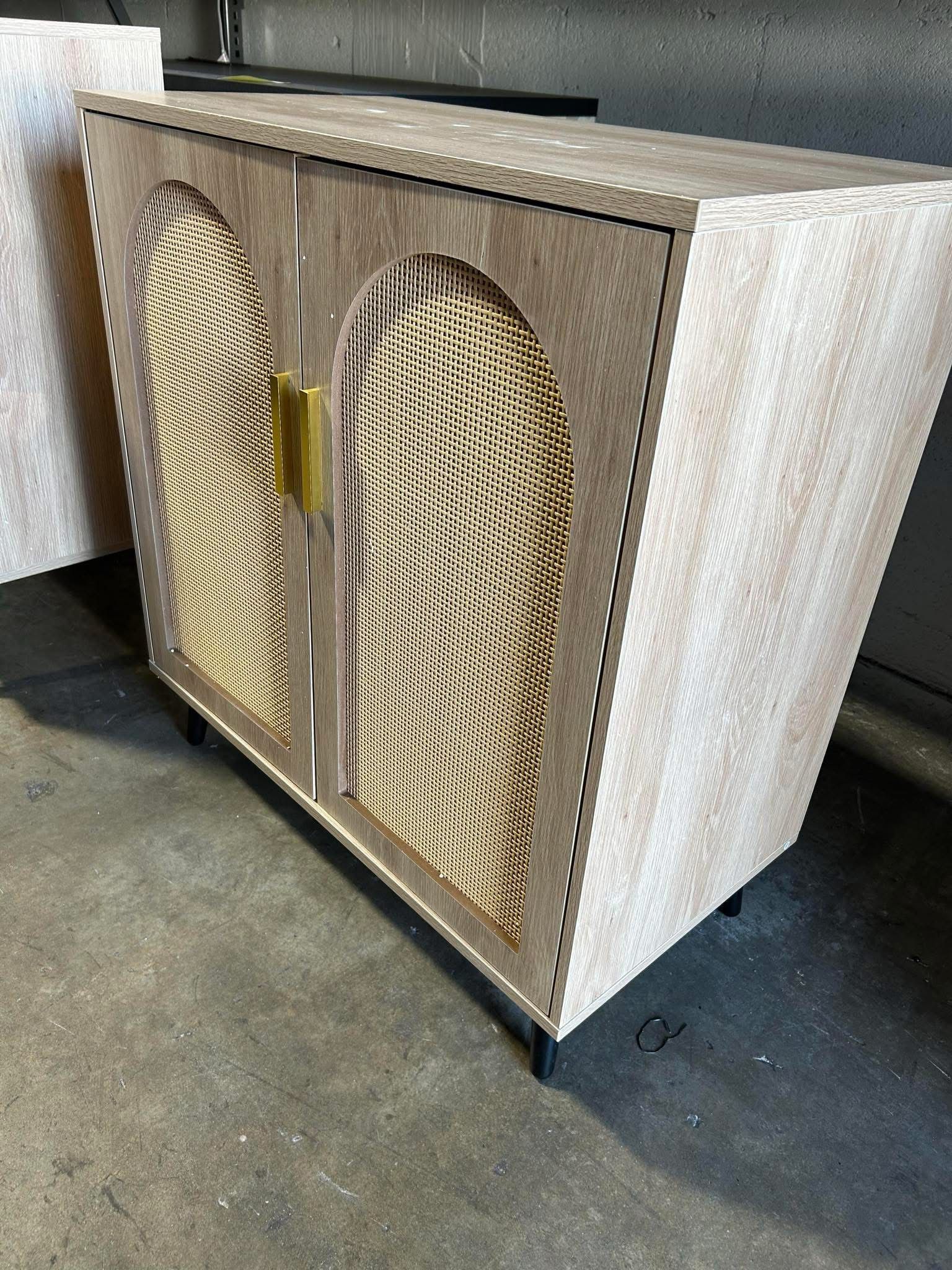 Rattan Storage Cabinet with 2 Doors, Bathroom Floor Cabinet, Modern Sideboard Buffet Cabinet, Accent Storage Cabinet for Living Room, Hallway, Dining