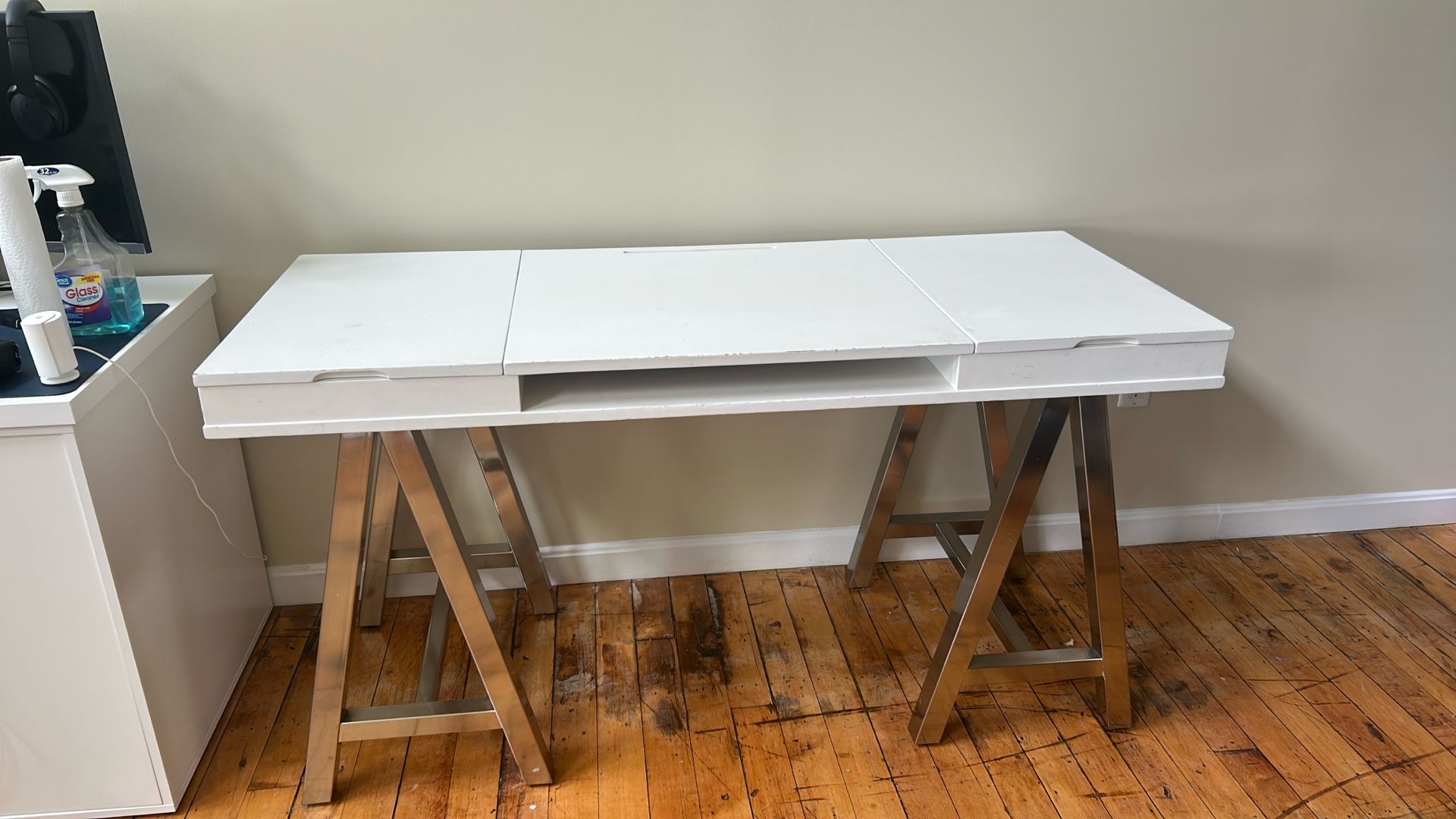 Modern White Desk with Hidden Storage