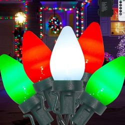 26ft C7 Christmas String Lights, 50 LED Red White Green w/ Remote, Battery