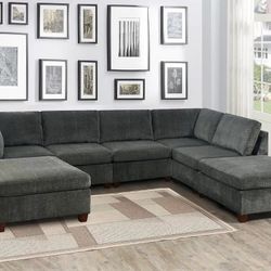Brand New Dark Grey Super Plush Chenille Modular Sectional Sofa 