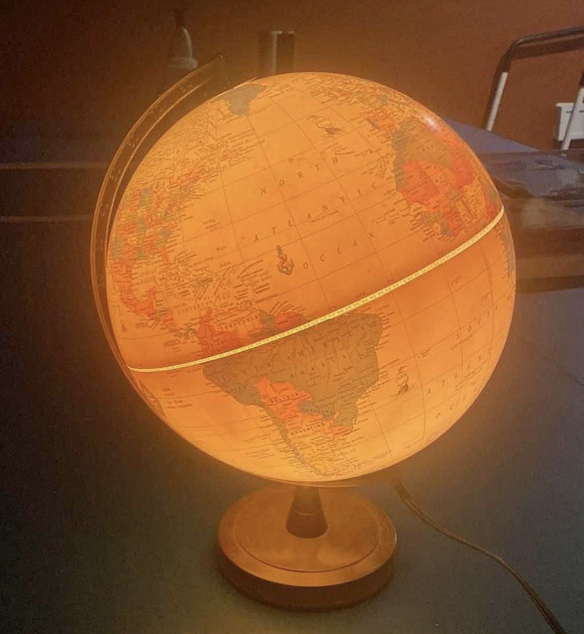 Cram Co. Antique World Spinning Globe Light Up Lamp