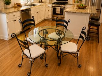 5-Piece Wrought Iron and Glass Top Dining Set