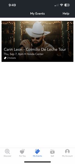 2 Carin Leon Concert Tickets 9-7-23