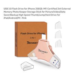 Brand new USB 3.0 Flash Drive for iPhone 256GB: MFi Certified 3in1 External Memory Photo Keeper Storage Stick for Picture/Video/Data Saver/Backup High