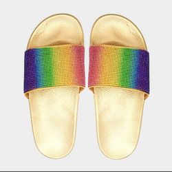 Colorful Crystal Pave Slide Sandal…Sz: 12