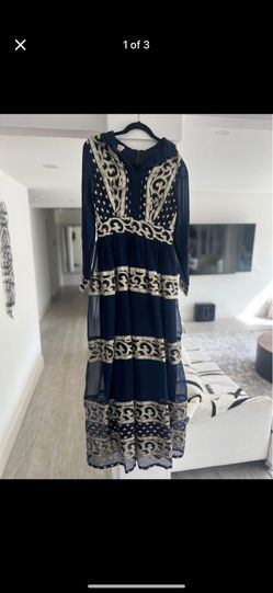 Vintage Navy & Gold Embroidered Gown