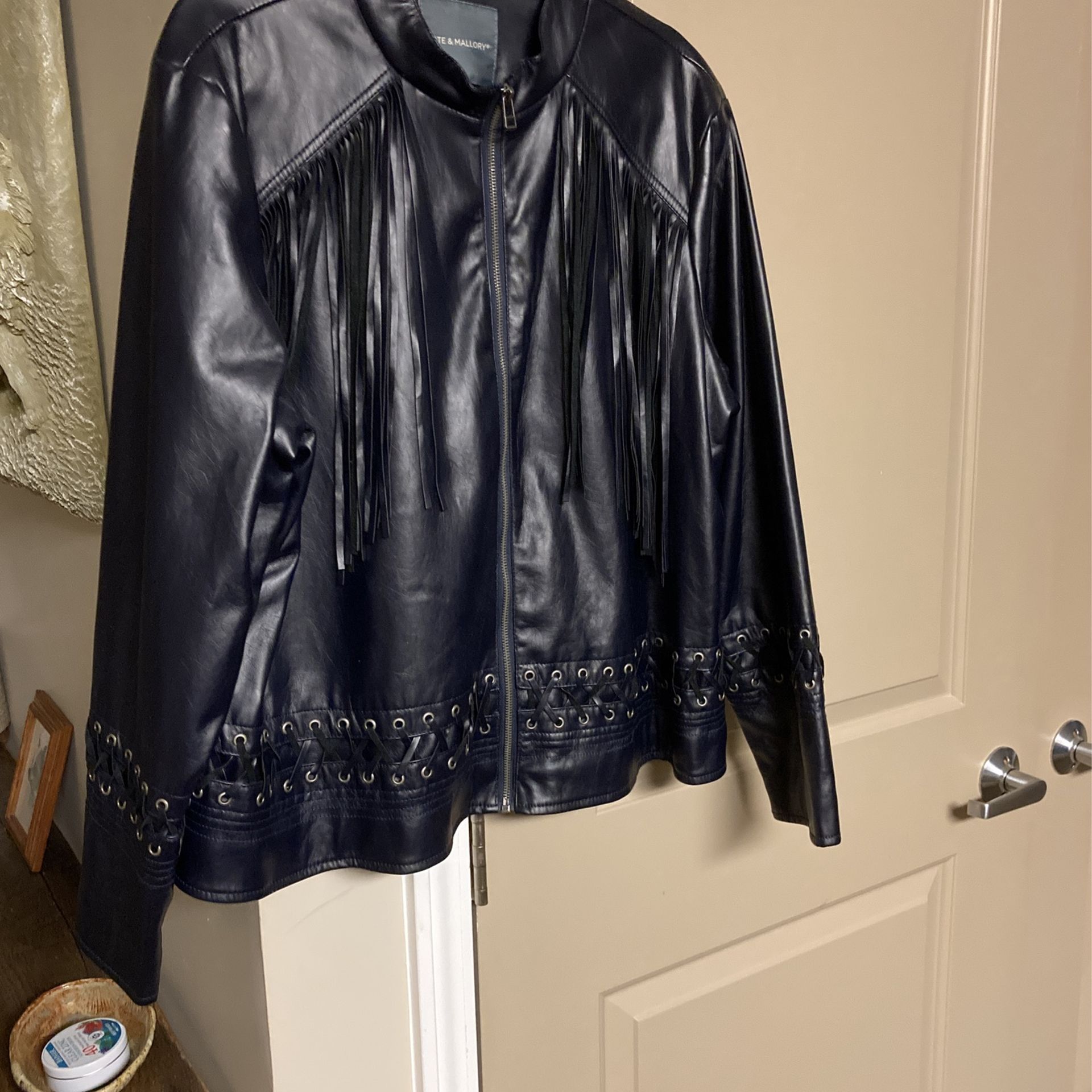 Faux Leather Navy Blue Jacket