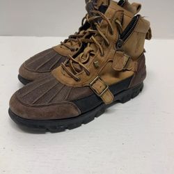 Polo Ralph Lauren Mens Boot Size 9.5 Demond Brown Leather Duck Lace-Up Zipper