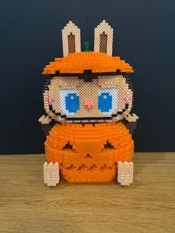 3D Perler bead pumpkin labubu