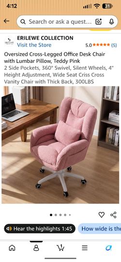 Teddy Fabric Pink Desk Chair