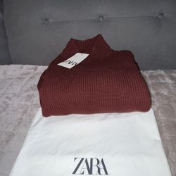 Zara Brand New Burgundy Knit Sweater/ Top / Turtleneck 