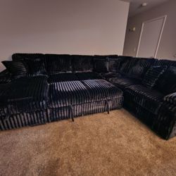 Black JUMBO CURDOROY SECTIONAL SLEEPER WITH ROLL OUT POP UP AND STORAGE 