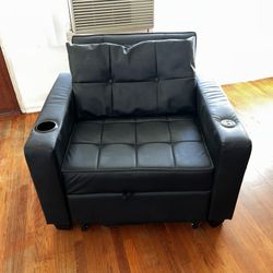 Black Love Seat with Charger Twin Bed Covertable