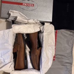 Prada brown leather penny loafers Size 8