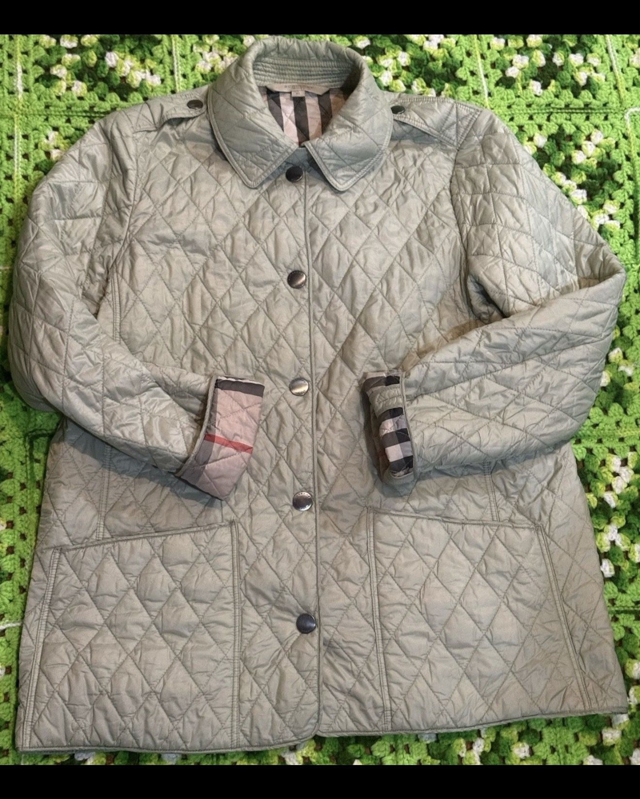 Designer Burberry Brit Diamond Quilted Light Green Chore Jacket  Xl Used As Is