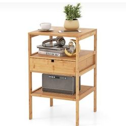 Bamboo Nightstand With Storage Drawer And Slatted Shelf 1 piece