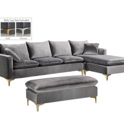 Naomi Velvet Grey 2pc. Reversible Sectional

