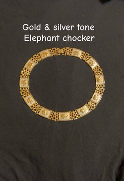 Gold tone necklace/chocker-elephants