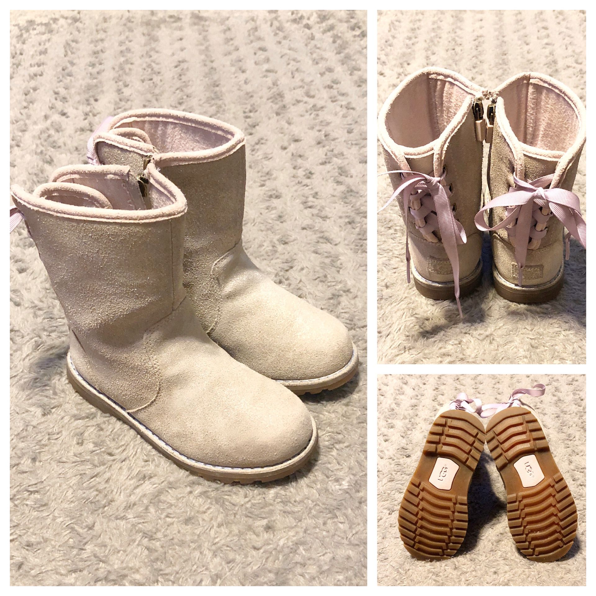 Girl's UGG Corene boots paid $98 size 10 Good condition! Color gold Metallic Gold No rips, tears or issues normal wear. Super cute!