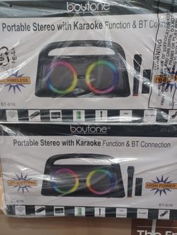 Loud Portable Bluetooth Speaker with great bass by  boytone.  Free 🎤 Included