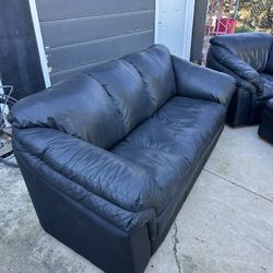 Black Leather Sofa, Ottoman, and chair