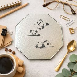 Octagon panda laser engraved coaster