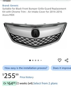 Front Bumper Grille Guard Replacement Kit with Chrome Trim - Air Intake Cover for 2014-2016 Acura MDX