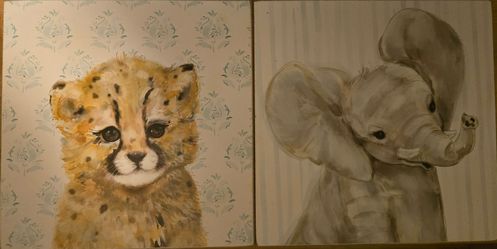 Baby Animal Canvas Painting Set of 2