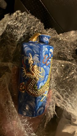 Blue Ceramic Dragon Decorative Bottle Vase