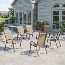 Patio Dining Chairs Set of 6 Stackable Outdoor Chairs with Armrest Outdoor Dining Chairs for Backyard, Lawn, Garden, Poolside