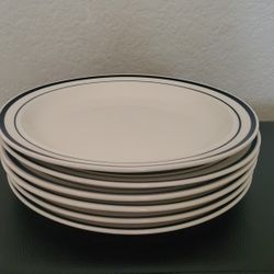 Set of 6 Dinner Plates with Blue Rim