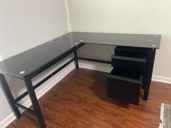 L shaped smoked glass desk