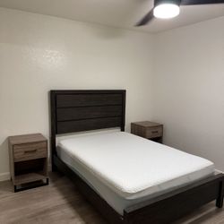 Modern Wood Full Bed Frame + Mattress