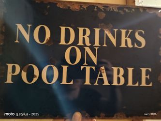 No drinks on pool table Tin sign