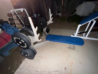 Weight Bench with Rack and Plates