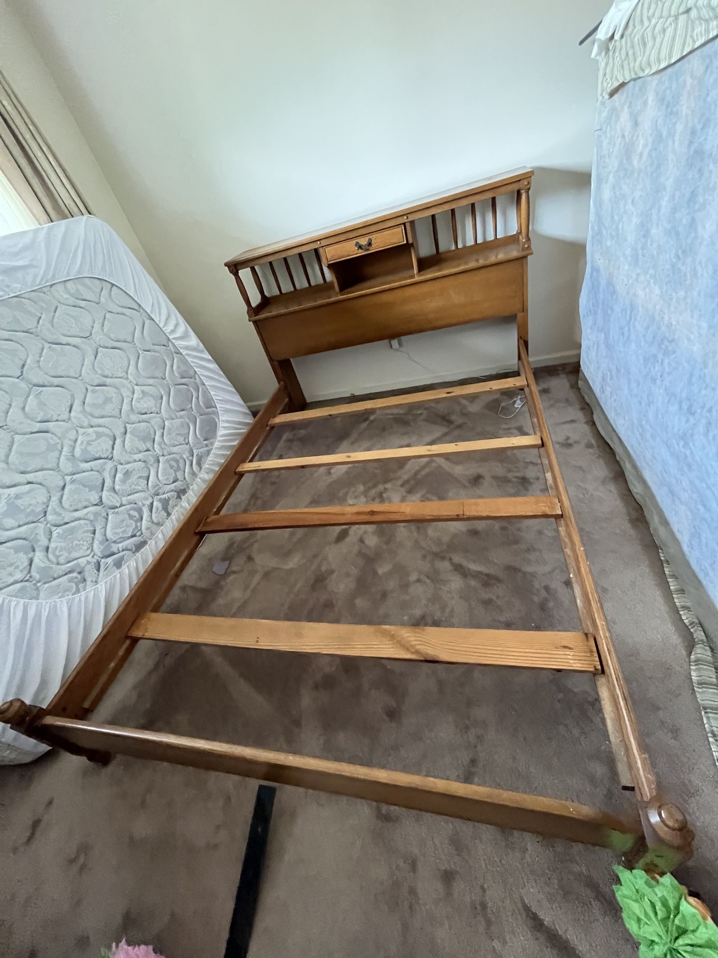 Full bed set, solid wood frame, mattress, box spring