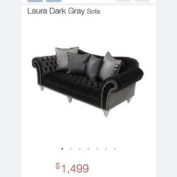 Dark Gray Sofa With Two Cushions