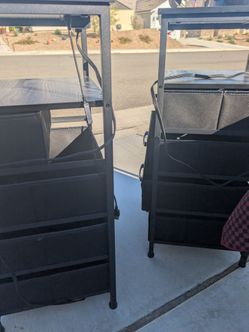 Black powered end tables with baskets