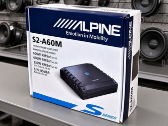 Alpine S2-A60M Next-Gen S-Series Monoblock Car Amplifier Class D 600W RMS 1-Ohm Stable Subwoofer Amp 330W 4-Ohm Signal Sensing Auto Turn On Bass